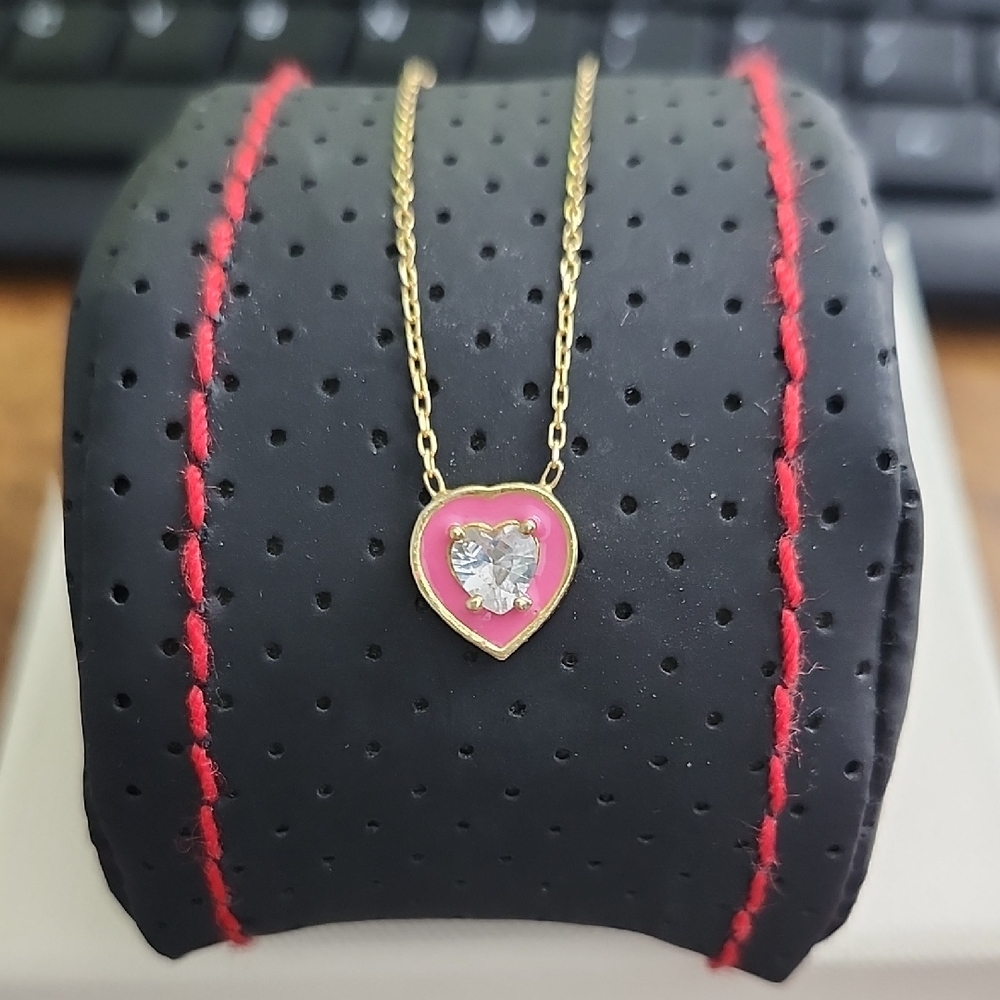Gold and Pink Heart Pendant Necklace